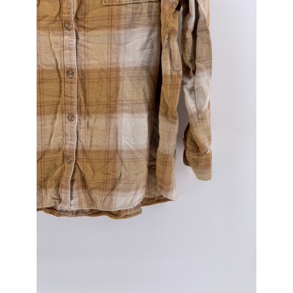 OLD NAVY Women's Tall Tan Flannel The Boyfriend Button-Up Top SZ 2XL