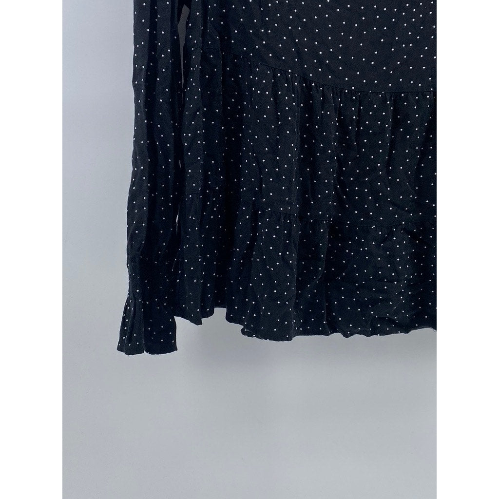 POPSUGAR Women’s Black Micro Polka Dot Long Sleeve Swing Top SZ S