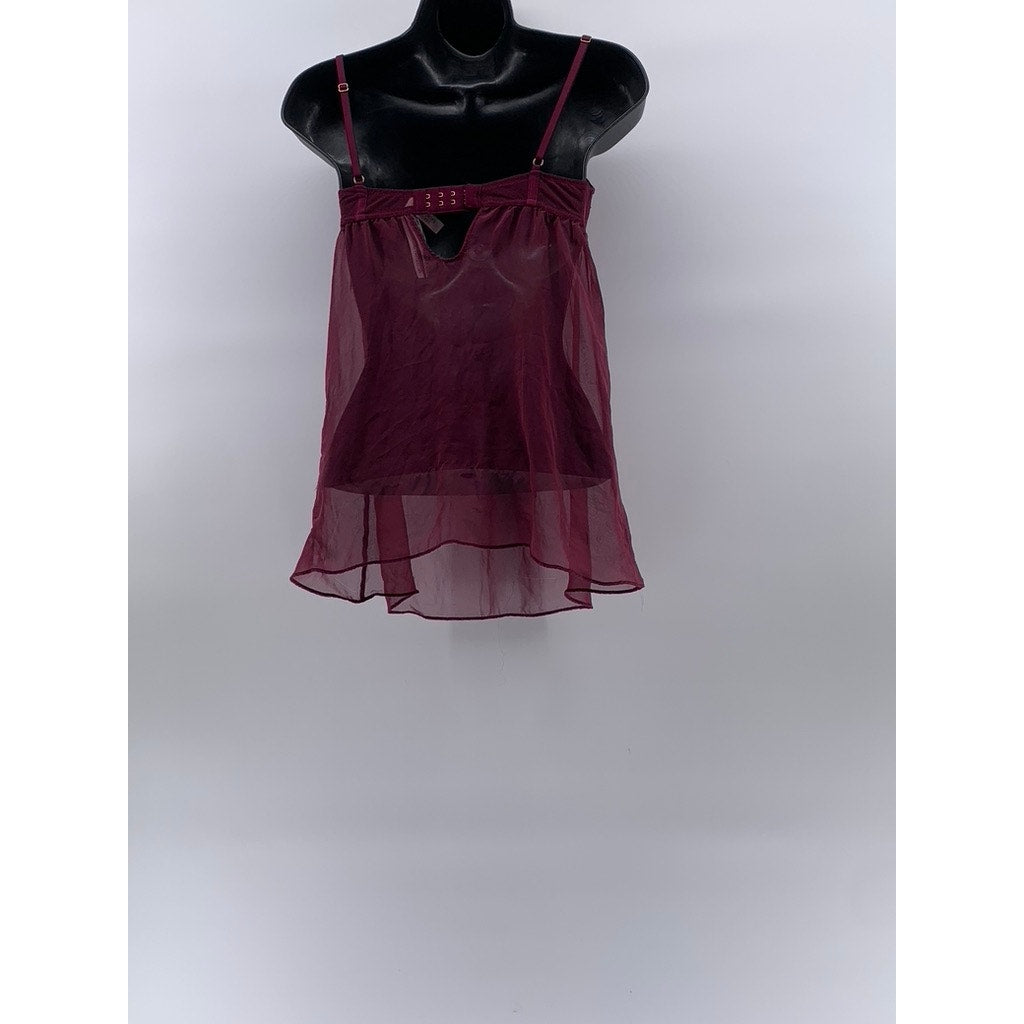 VICTORIA'S SECRET Women's Burgundy Floral Mesh Spaghetti Strap Night Gown SZ XS