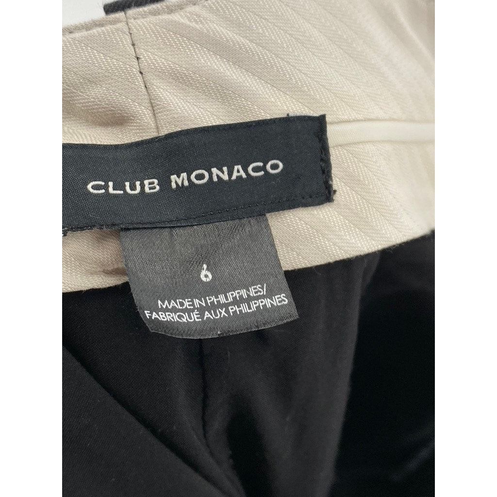 CLUB MONACO Women's Black Wool-Blend Pleated Straight-Leg High-Rise Pants SZ 6