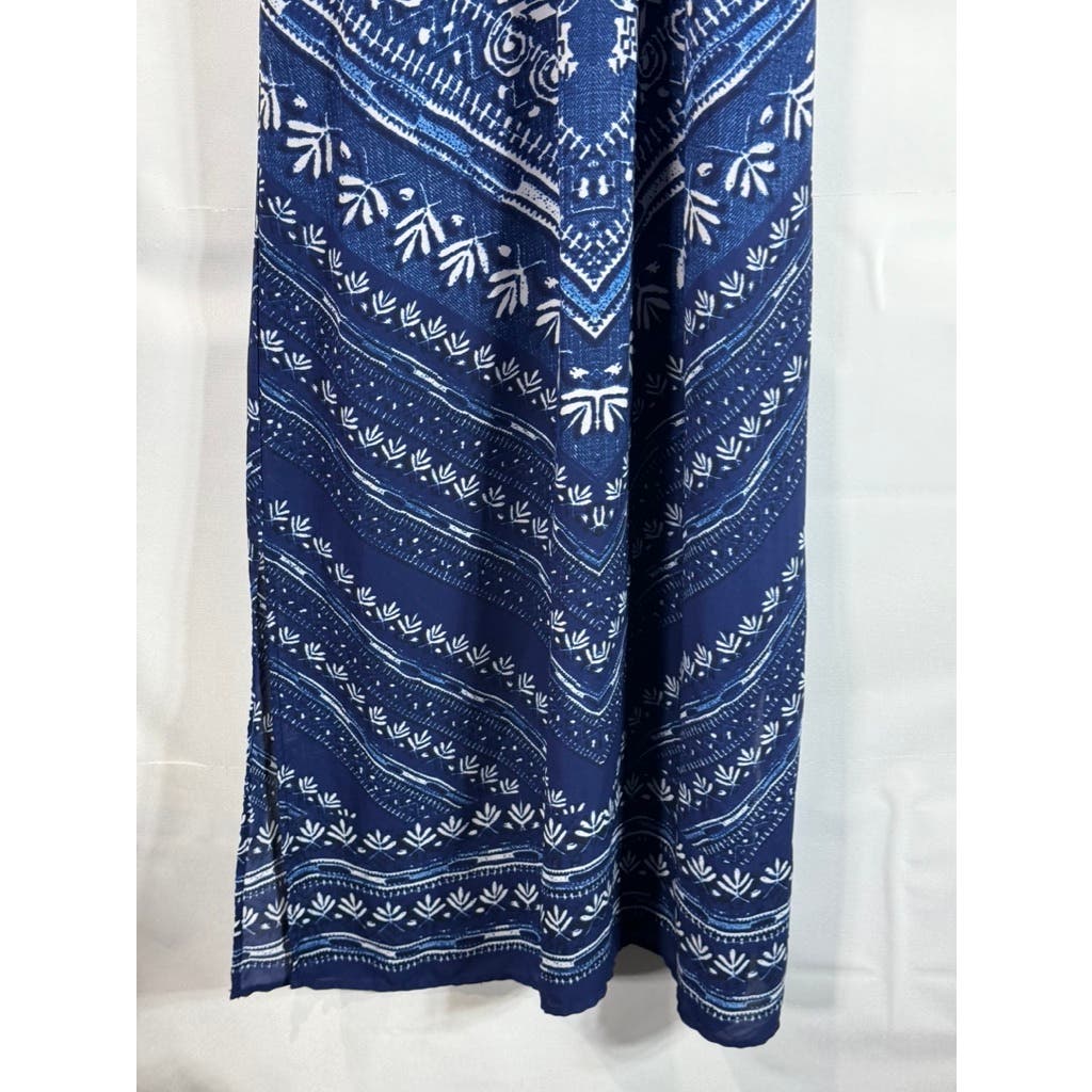 LAUNDRY BY DESIGN Women's Blue Printed Lace-Up V-Neck Pullover Maxi Dress SZ 4