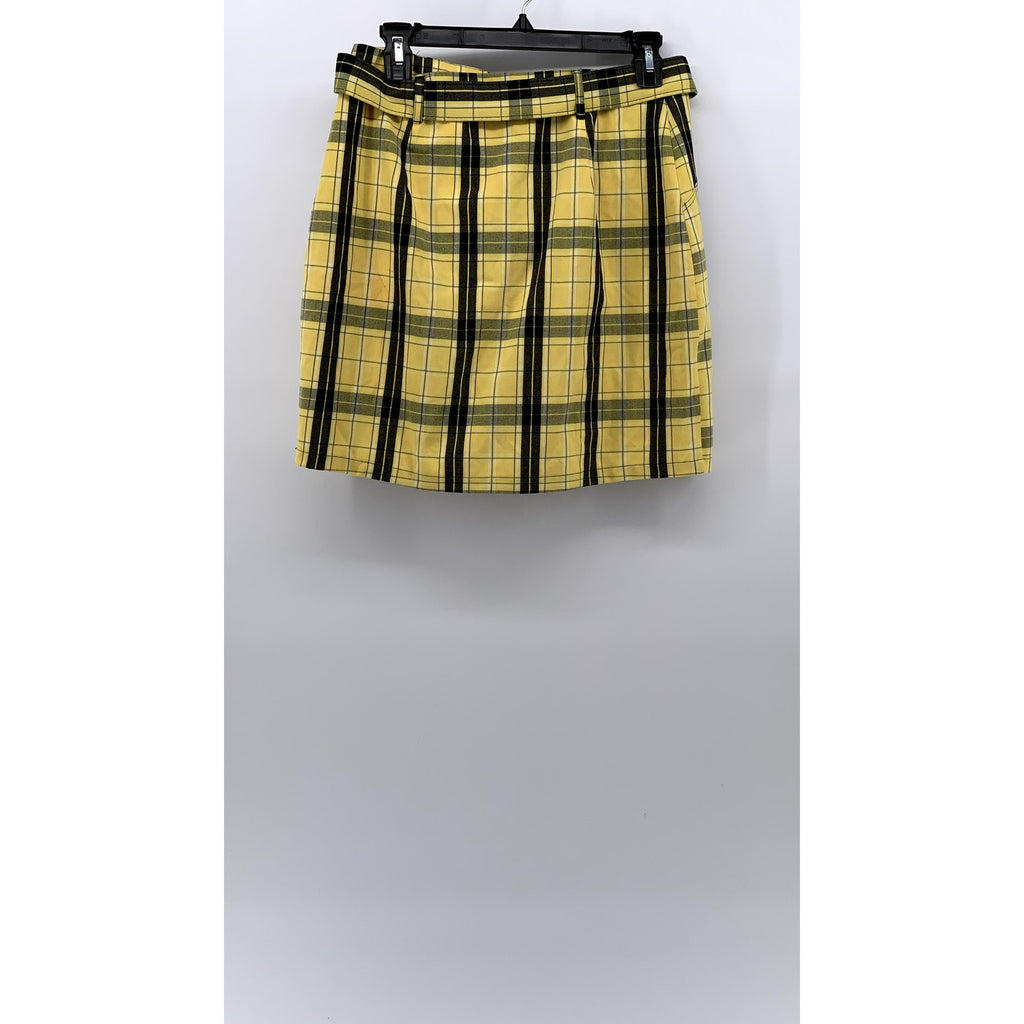 HOLLISTER Women's Black-Yellow Plaid Grunge Ultra High Rise Mini Skirt SZ M