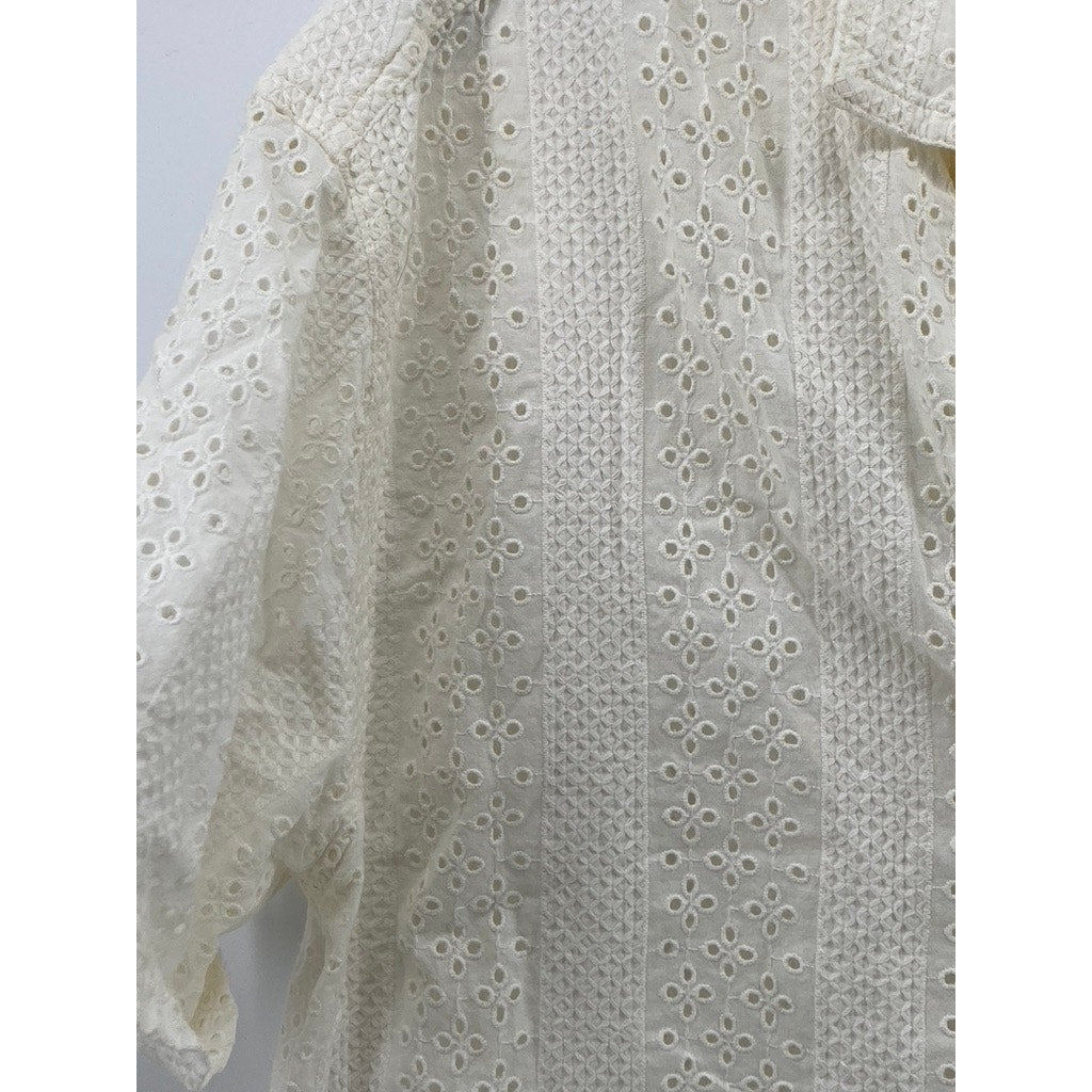 AMERICAN EAGLE Men's Off-White Eyelet Button-Up Short Sleeve Shirt SZ S