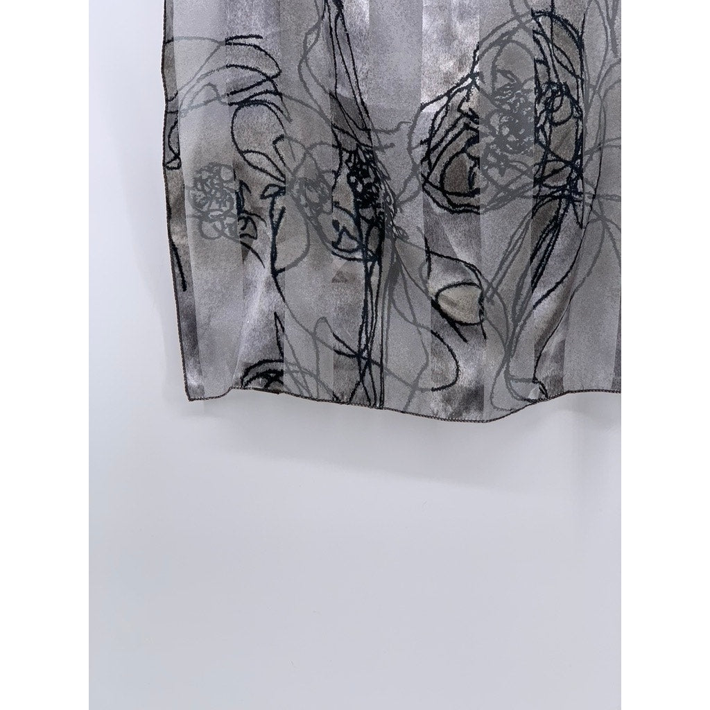 UNBRANDED Women's Gray Silver Abstract Floral Sheer Scarf