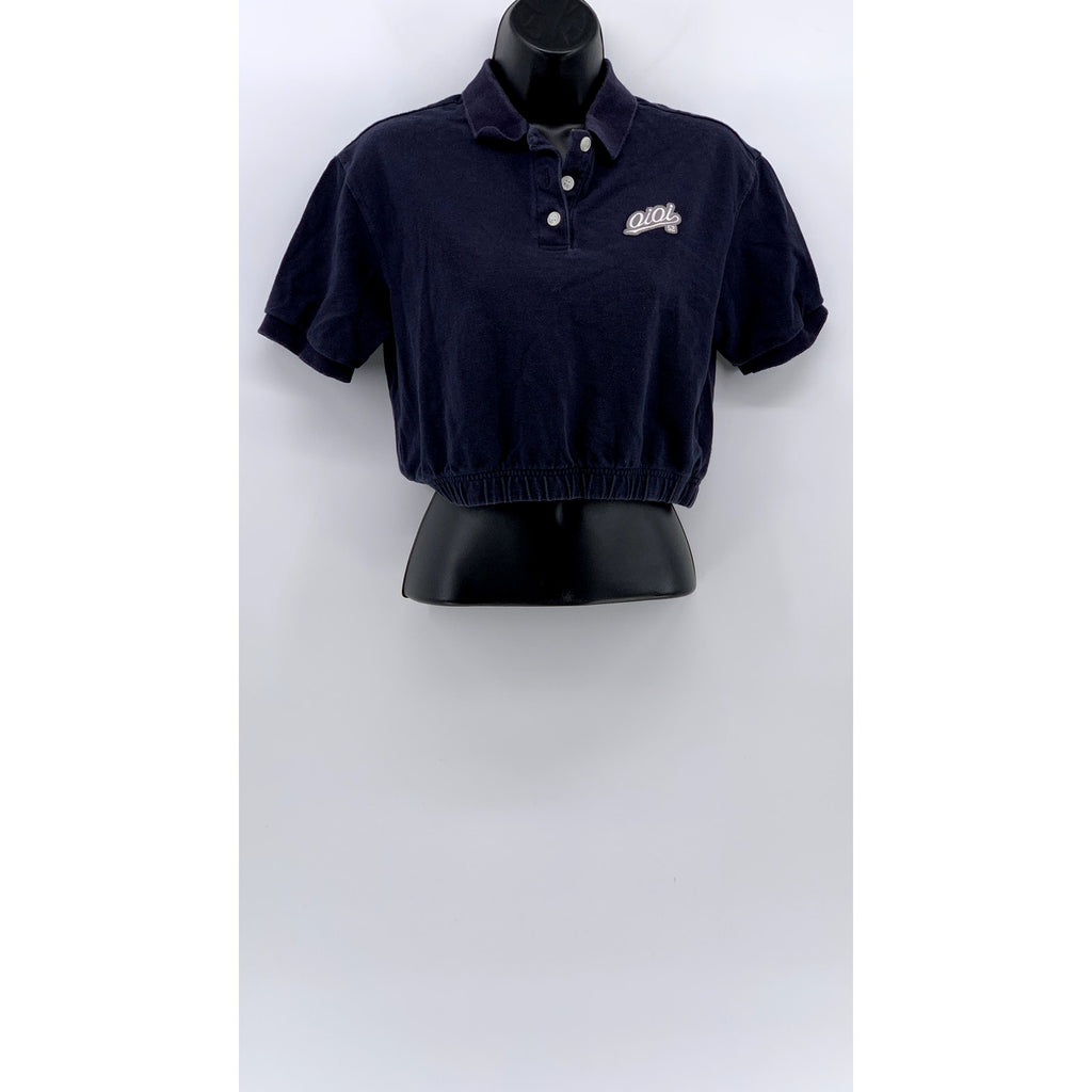 5252 BY OI OI Women's Navy Patch Logo Short Sleeve Cropped Polo Top SZ F/OS
