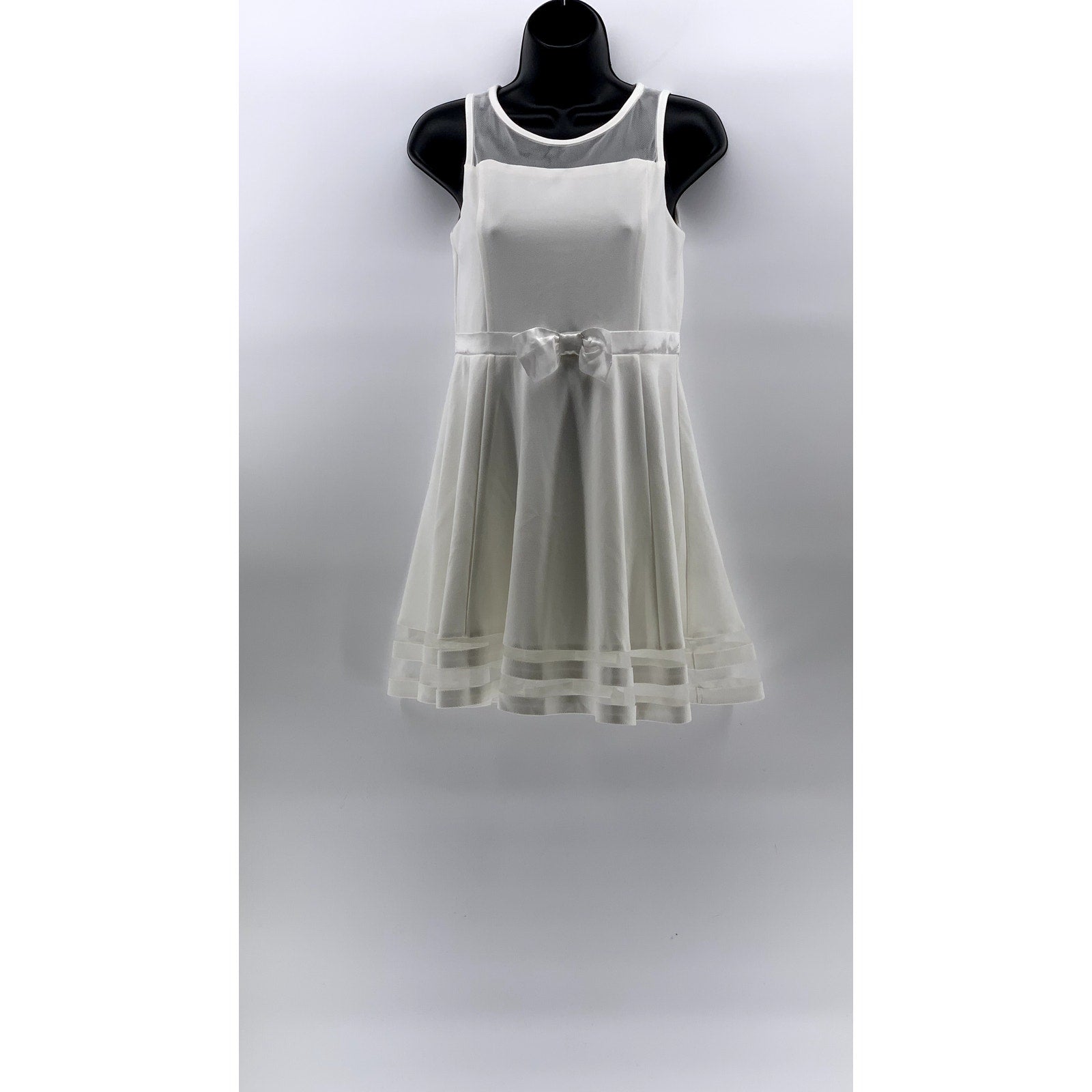 CALVIN KLEIN Girls' White Mesh Crewneck Sleeveless Fit & Flare Dress SZ 14