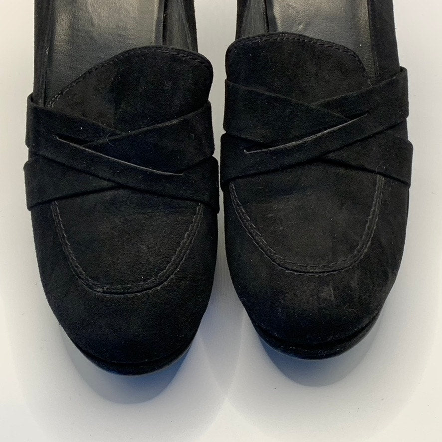 STUART WEITZMAN Women's Black Suede Criss-Cross Round-Toe Pumps SZ 6.5