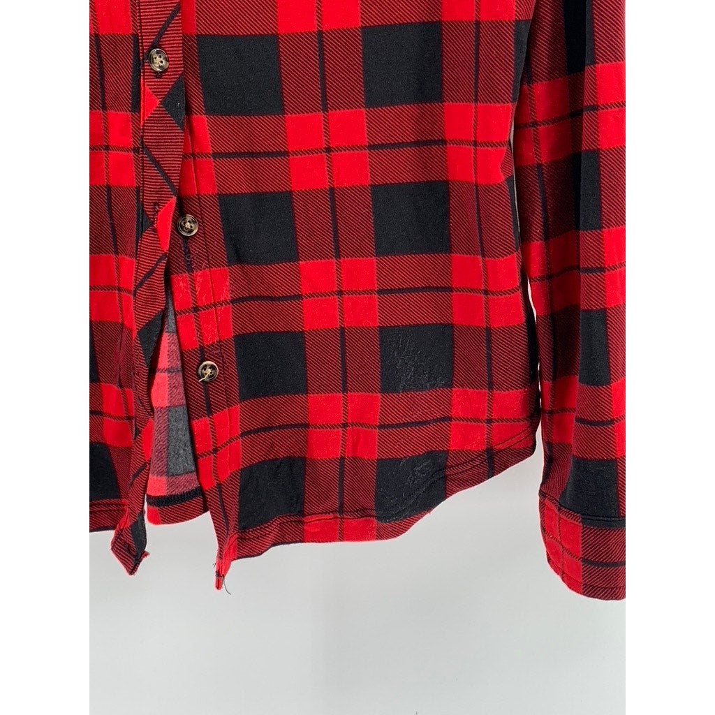 ULTRA FLIRT Women's Red-Black Checkered Button-Up Top SZ M