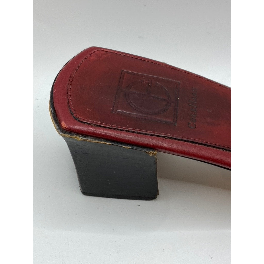 COLE HAAN Women's Red Leather Woven Square Open-Toe Block Heel Sandals SZ 8.5