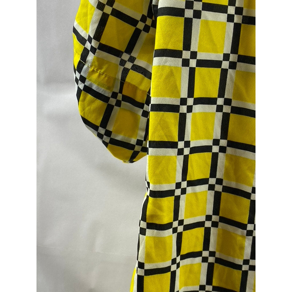NEW YORK & COMPANY Women's Yellow/Black Honeycomb Button-Up Shirt Dress SZ M