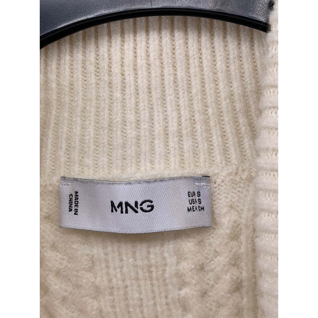 MNG MANGO Women's Cream Cable Knit Pullover Turtleneck Long Sleeve Sweater SZ S