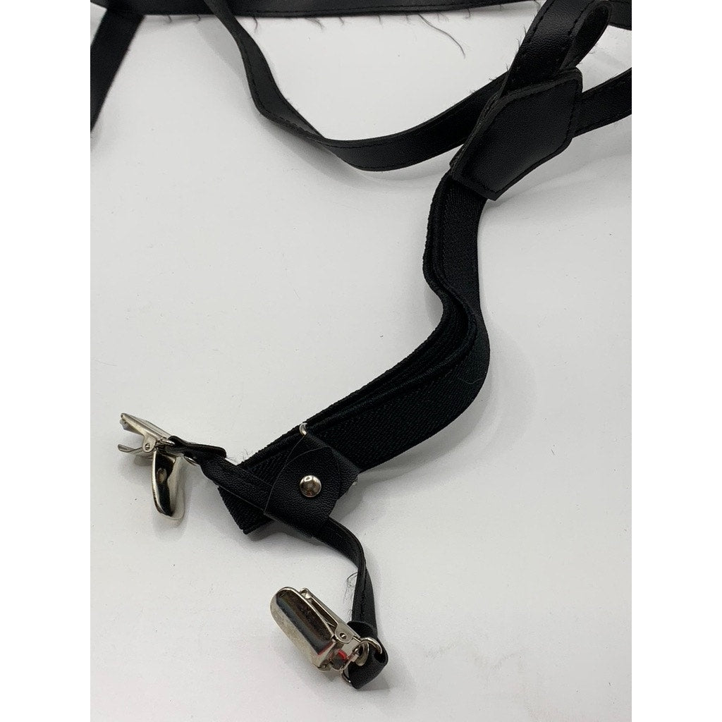 UNBRANDED Black Leather Adjustable Suspenders