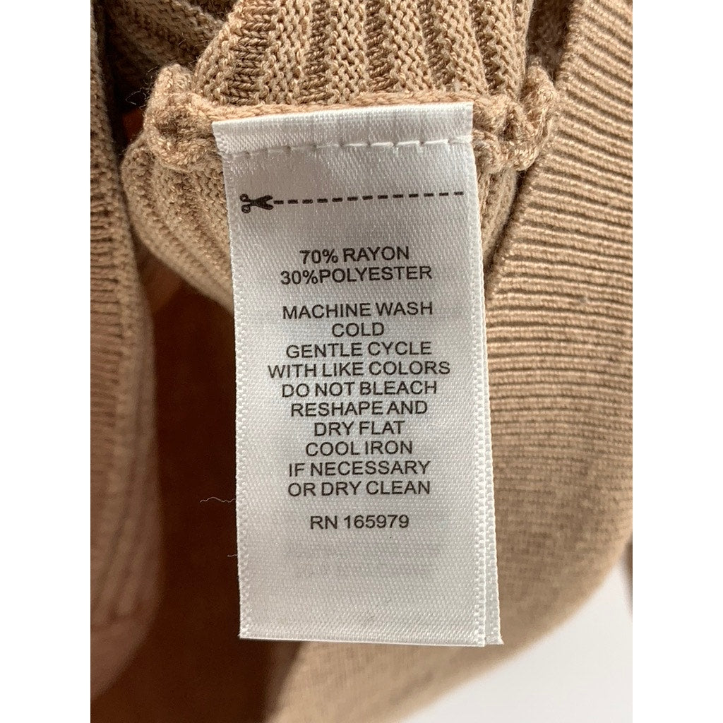 CABLE & GAUGE Women's Tan Ribbed Mock-Neck Long Sleeve Sweater SZ 1X