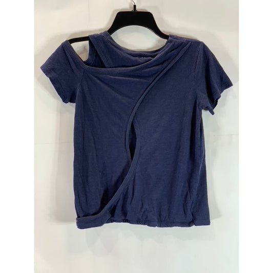 HABITUAL Big Girl's Navy Crewneck Cutout Short Sleeve Top SZ 12