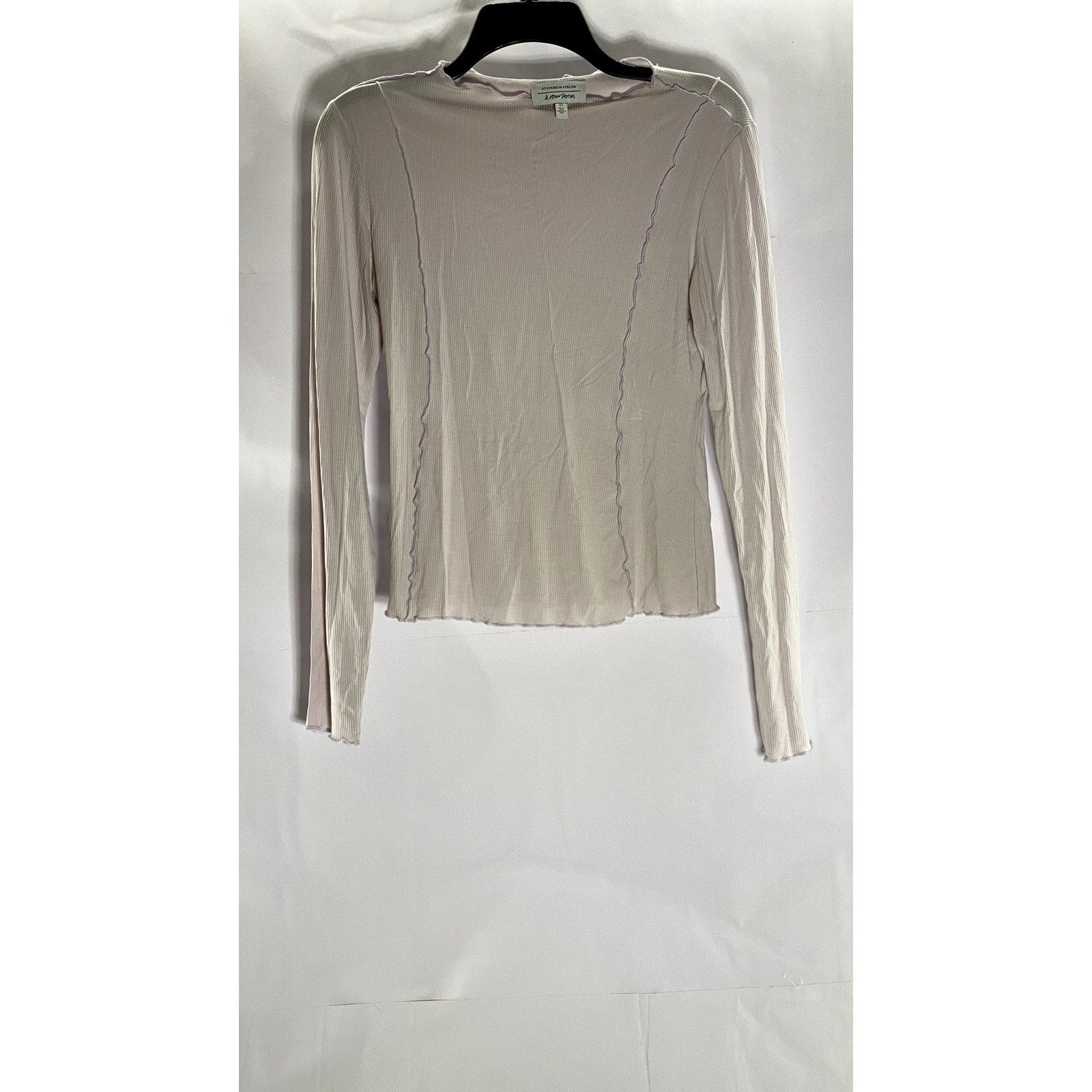 STOCKHOLM ATELIER & OTHER STORIES Blush Lettuce Trim Long Sleeve Rib Top SZ S
