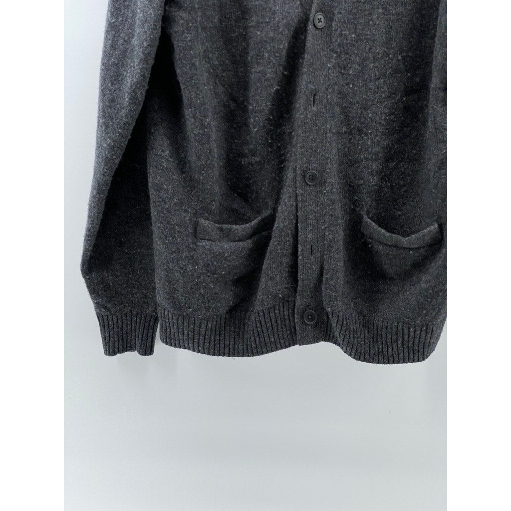 MUJI Men's Charcoal Gray Wool V-Neck Button-Up Long Sleeve Cardigan SZ L