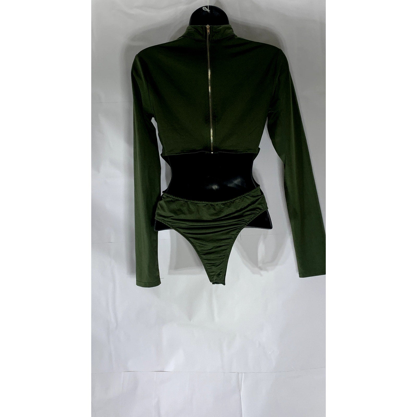 FOREVER 21 Women’s Dark Green Back Cutout Turtleneck Long Sleeve Bodysuit SZ S