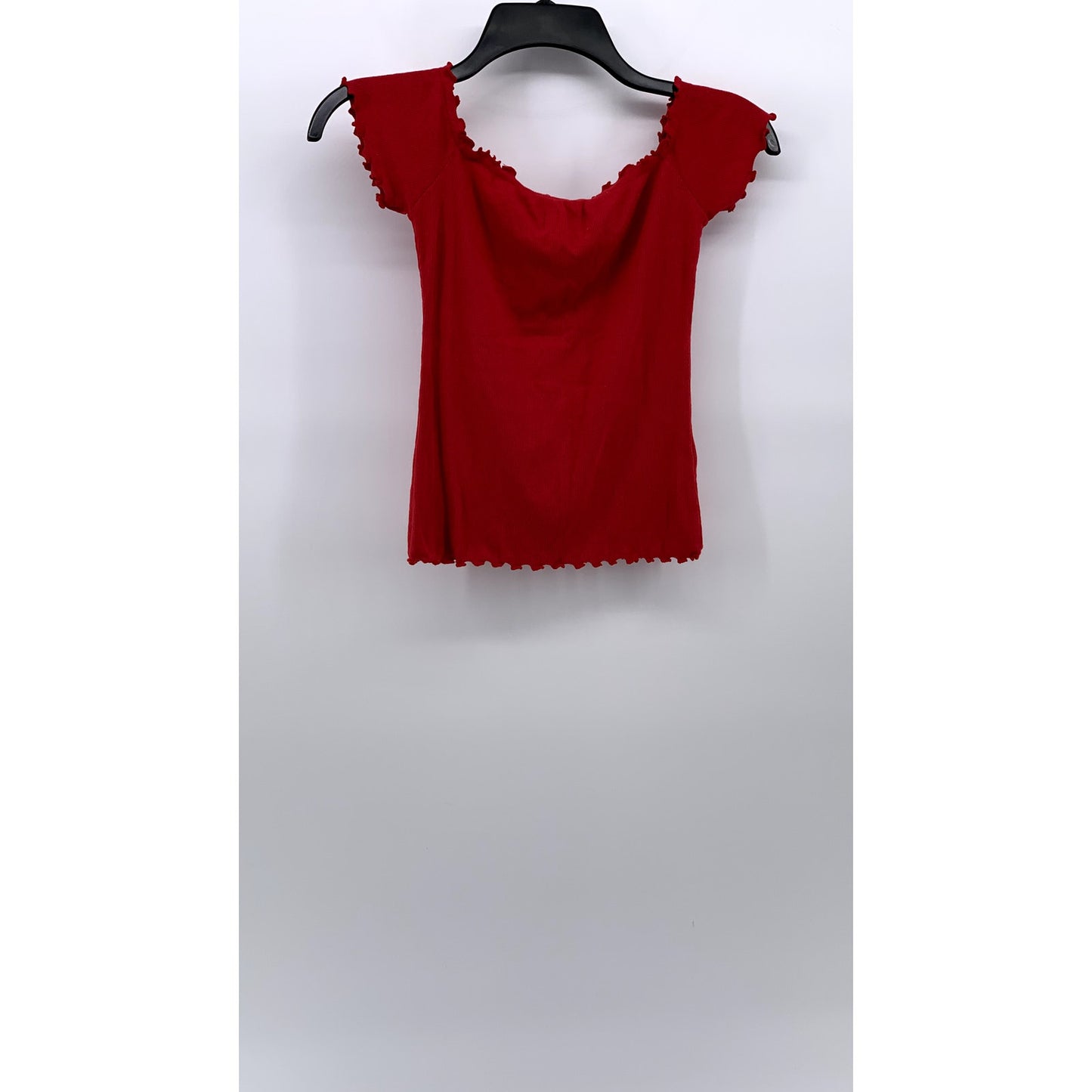 HOLLISTER Women's Red Lettuce-Trim Off-The-Shoulder Casual Short Sleeve Top SZ S