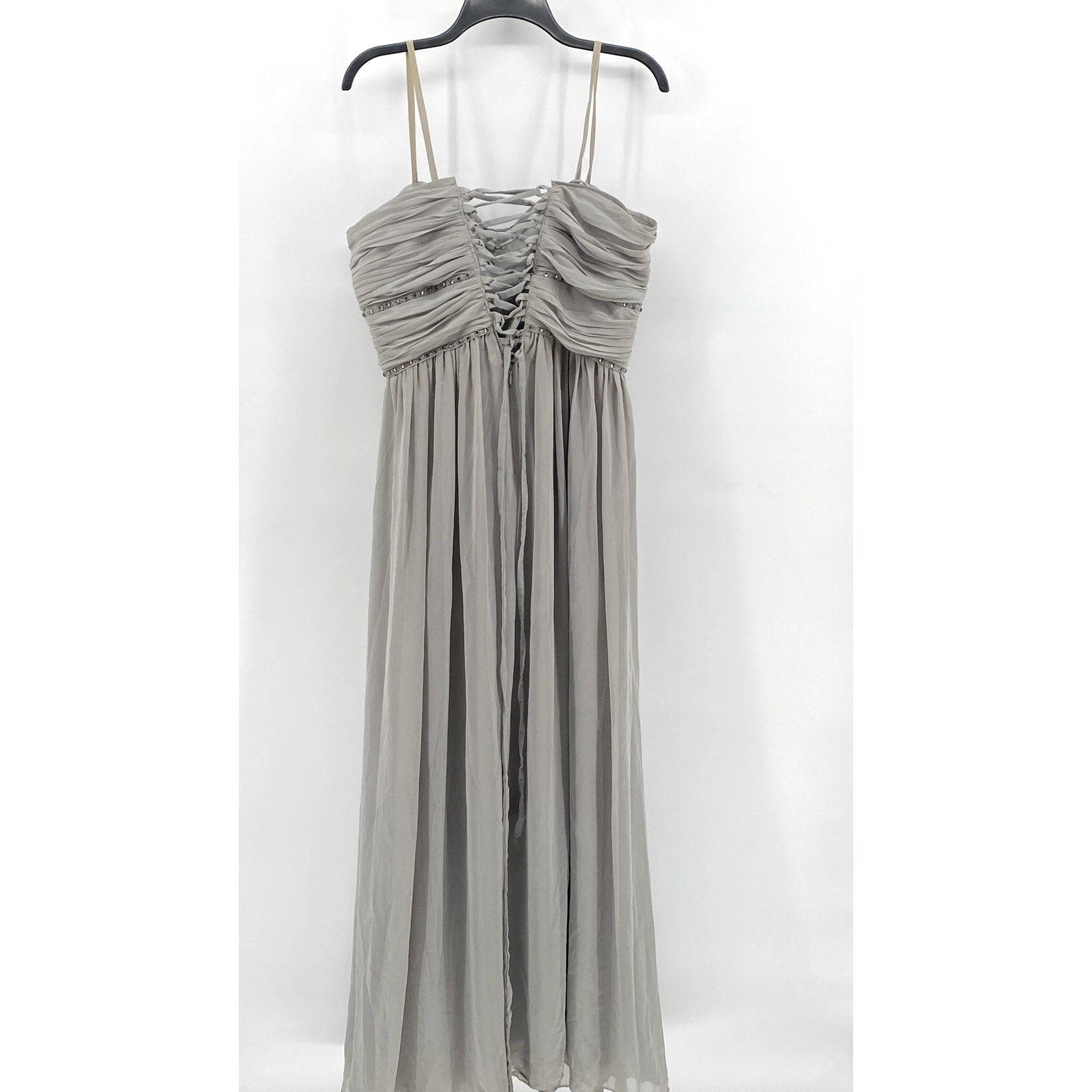 PEARL GEORGINA CHAPMAN Women's Gray Rhinestone Embellished Maxi Gown SZ 14