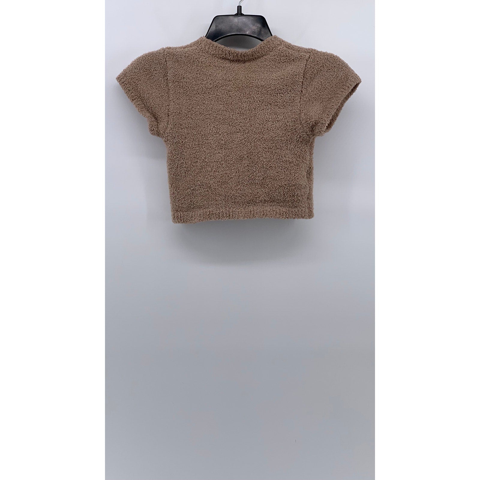 FOREVER 21 Women's Brown Teddy Split-Neck Short Sleeve Crop Top SZ S