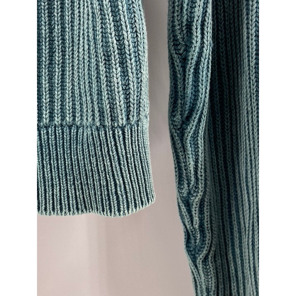 FASHION NOVA Women's Blue Green Ribbed Forward Mock Neck Zip-Up Sweater SZ XS