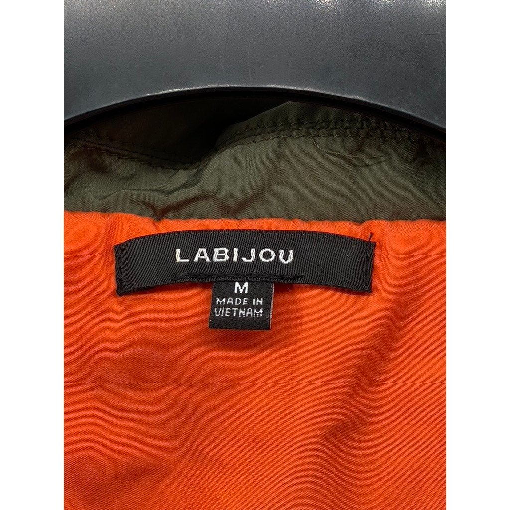 LABIJOU Women's Olive Green Snap-Button Cropped Puffer Jacket SZ M