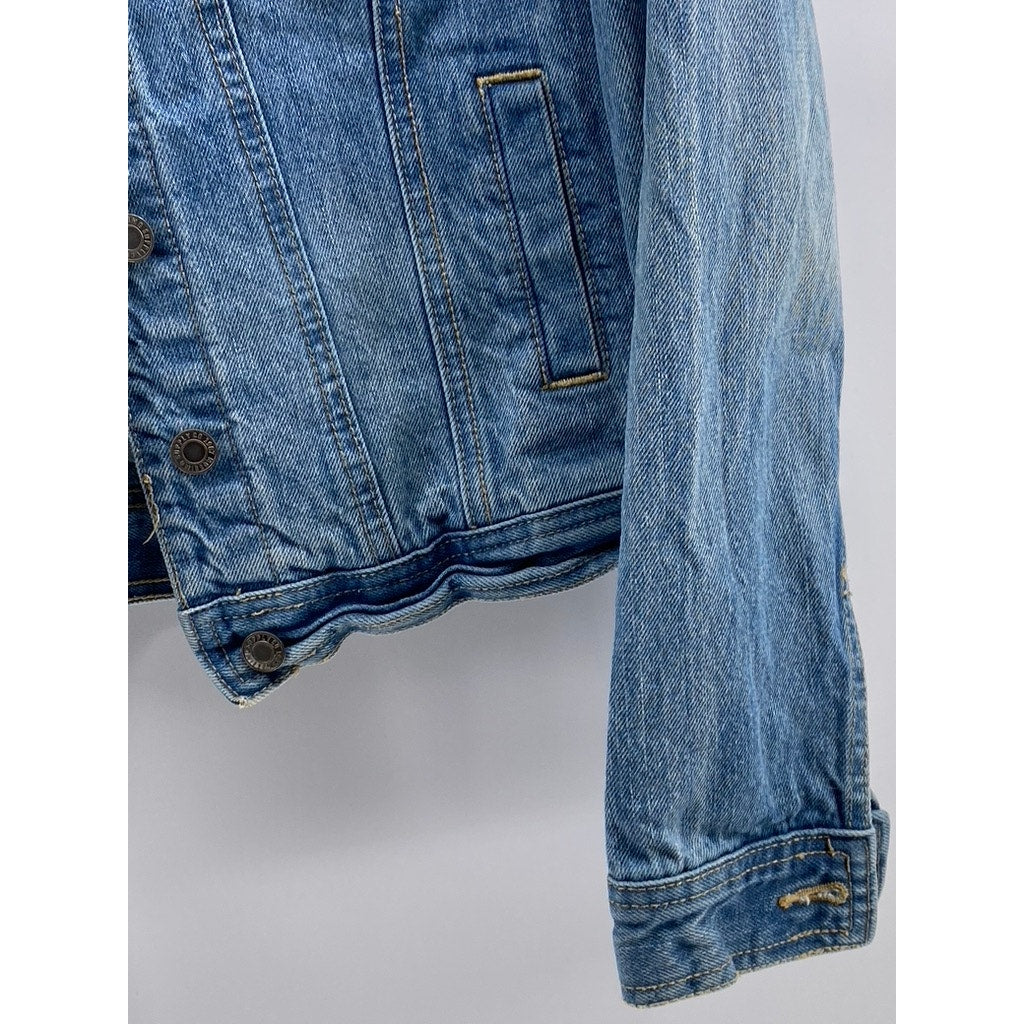 MOSSIMO SUPPLY CO Women's Blue Denim Distressed Oversized Button-Up Jacket SZ S