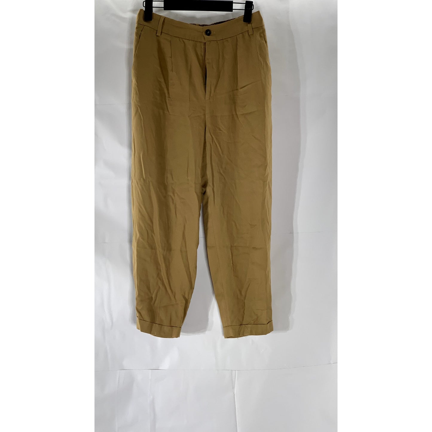 ZARA Women's Tan Cuffed Cropped Trousers SZ XS