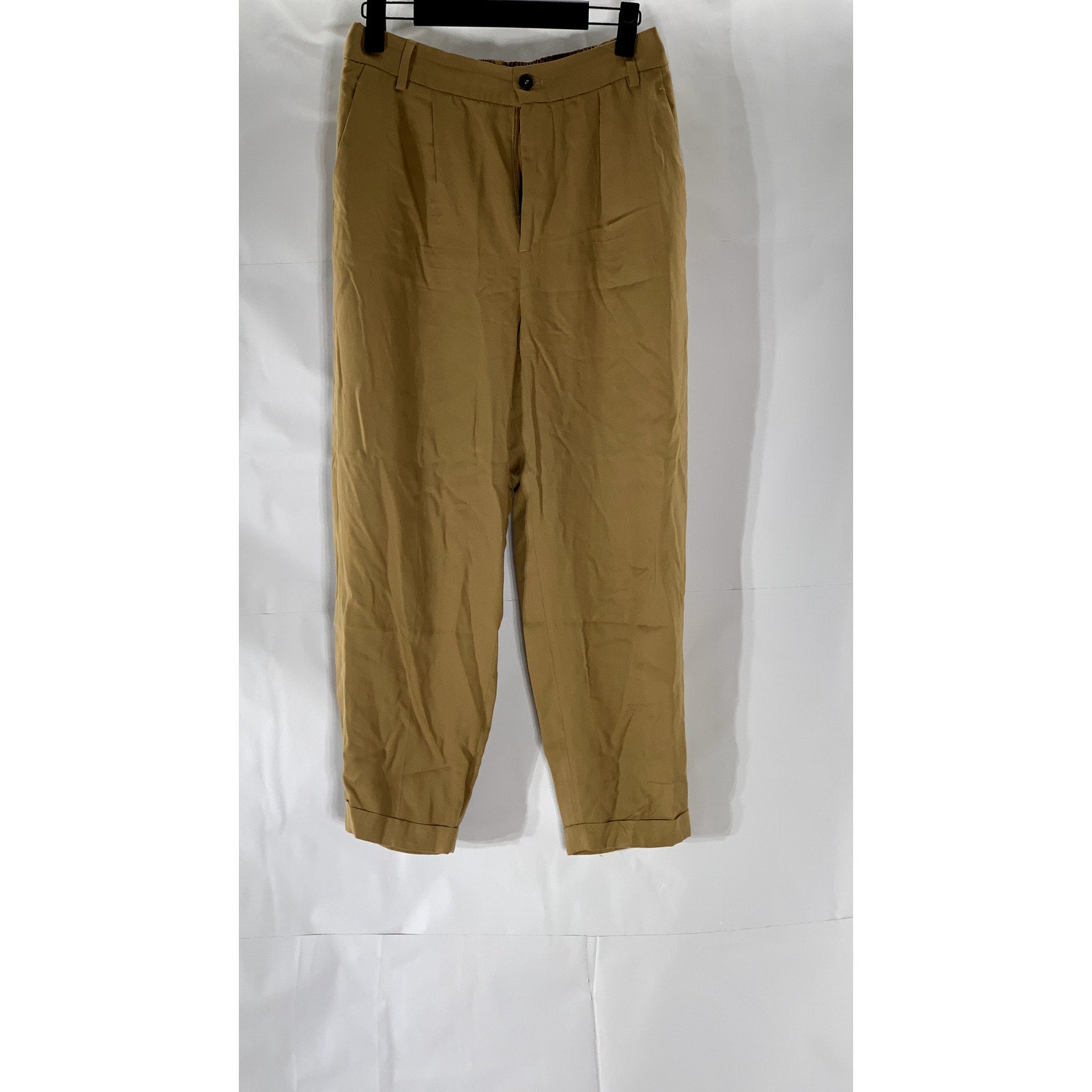 ZARA Women's Tan Cuffed Cropped Trousers SZ XS