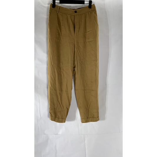 ZARA Women's Tan Cuffed Cropped Trousers SZ XS