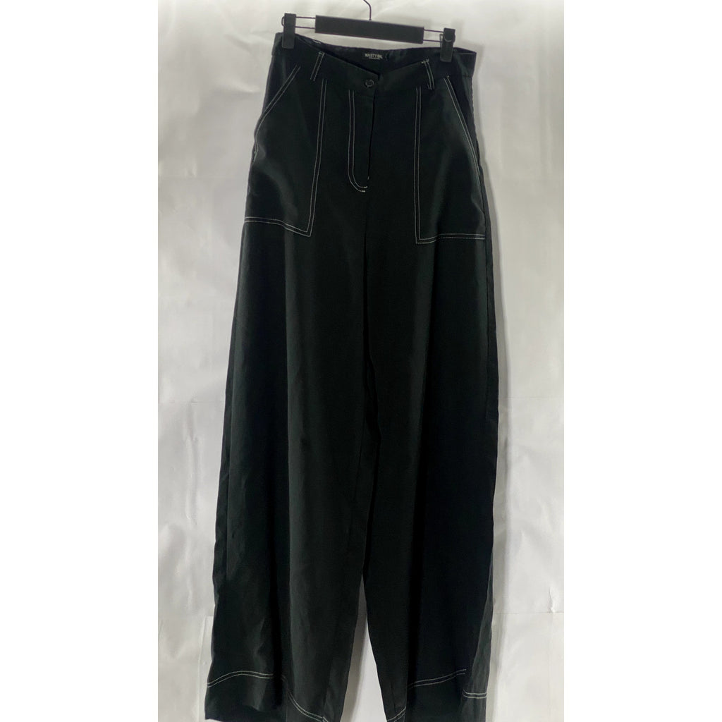 NASTY GAL Women's Black A Complicated Stitch-Uation Wide-Leg Trousers SZ 8
