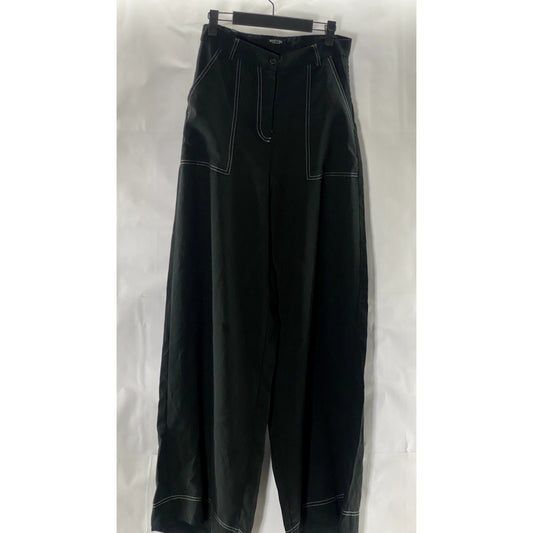 NASTY GAL Women's Black A Complicated Stitch-Uation Wide-Leg Trousers SZ 8