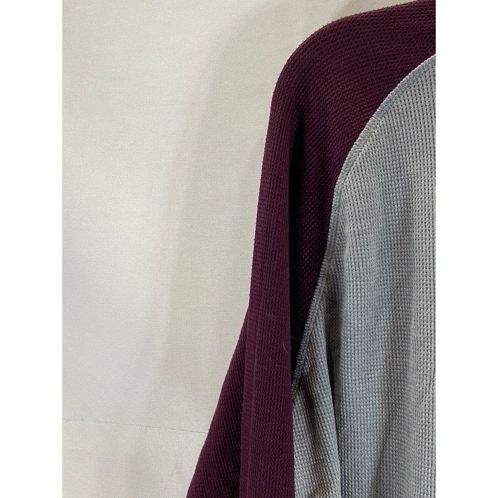 UNDER ARMOUR Men's Gray/Burgundy Colorblock Crewneck Loose Thermal Shirt SZ L