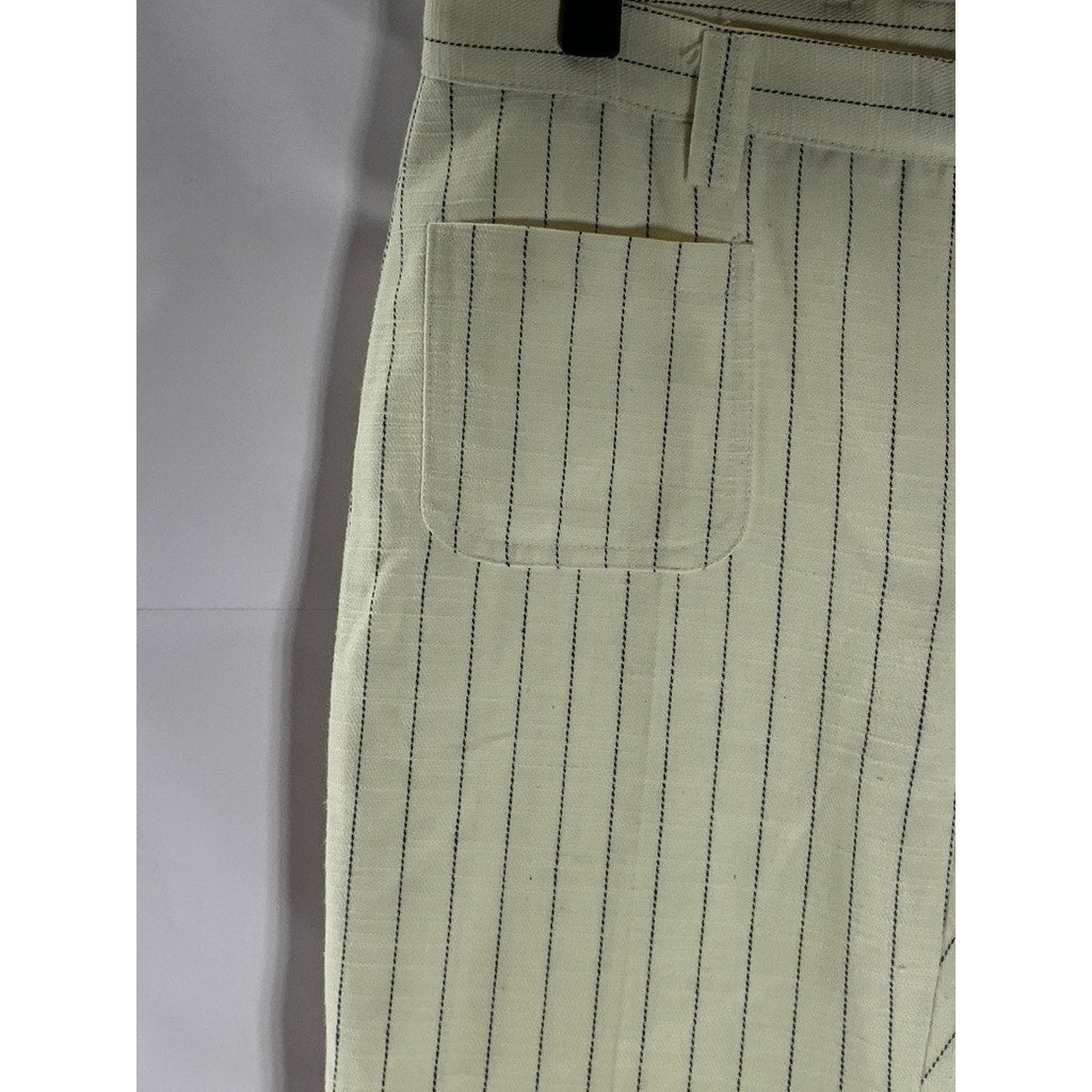 FACIS VENTANNI Women's Vintage Cream Pinstripe Straight-Leg Pant SZ M