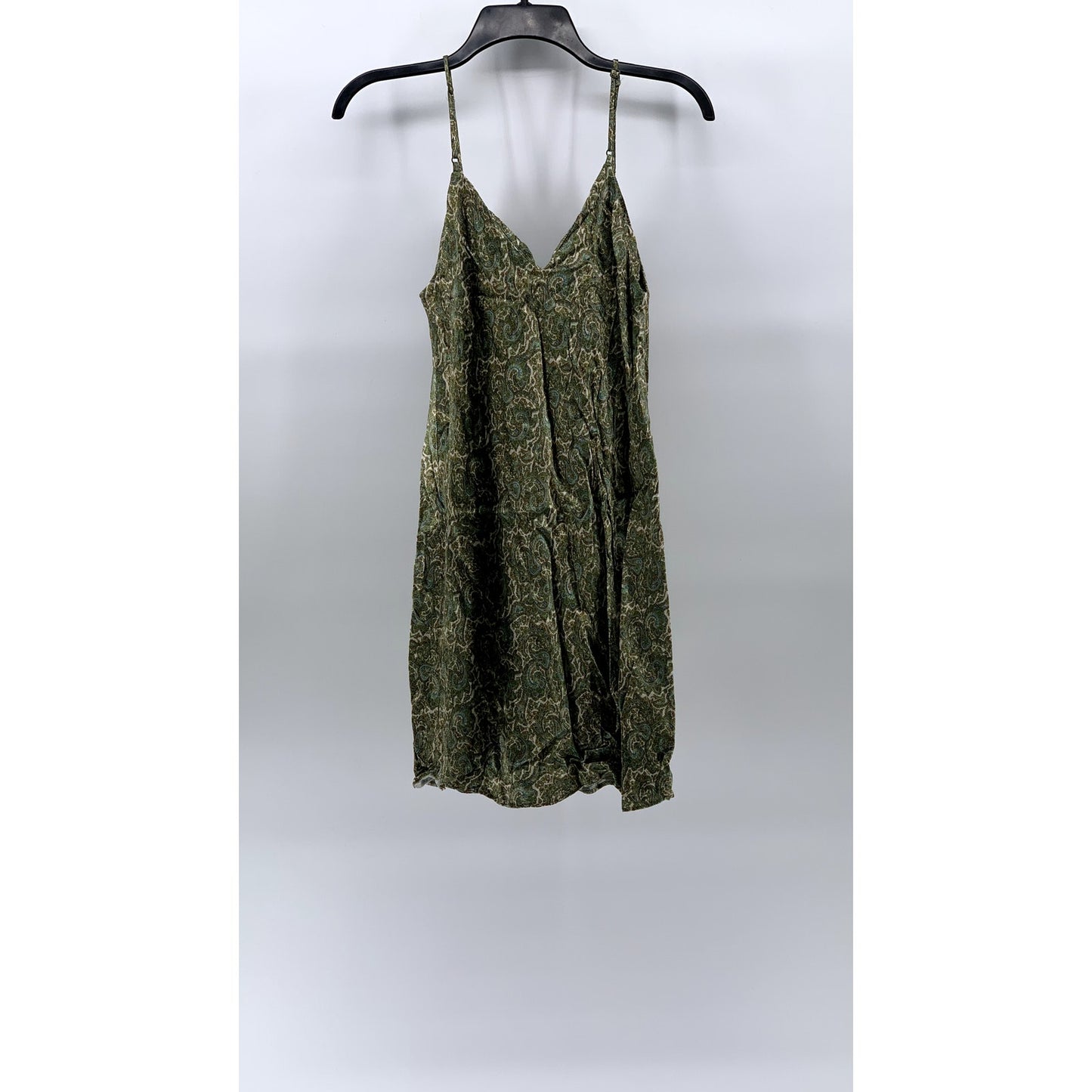 ZARA Women's Green Printed Ruched V-Neck Spaghetti Strap Mini Dress SZ M