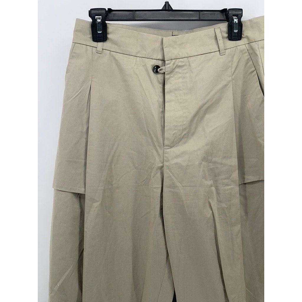 LIONESS Women's Tan Pleated Wide-Leg Relaxed-Fit High-Rise Work Pant SZ 32