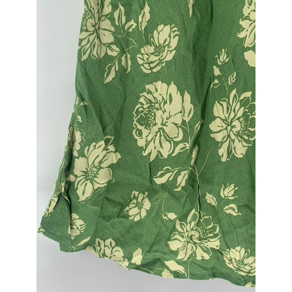 DRESS FORUM Women's Green Floral Straight-Neck Cutout Back Midi Dress SZ S