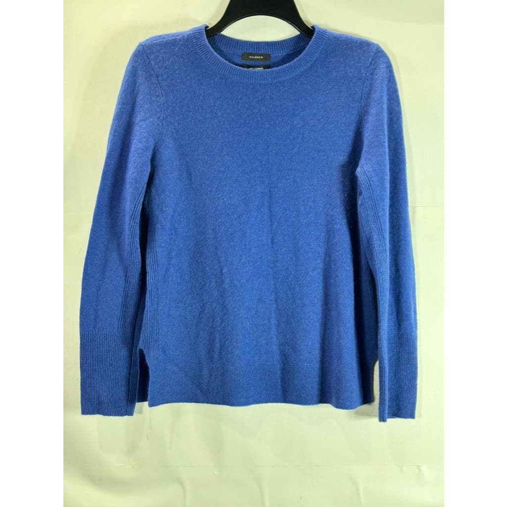 HALOGEN Women's Royal Blue Cashmere Crewneck Side-Slit Pullover Sweater SZ M