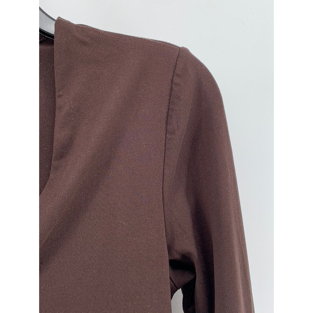 H&M Women's Brown Solid V-Neck Long Sleeve Bodysuit SZ M