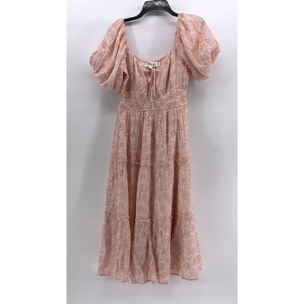 TRIXXI Women's Pink Floral Smocked V-Neck Maxi Dress SZ S