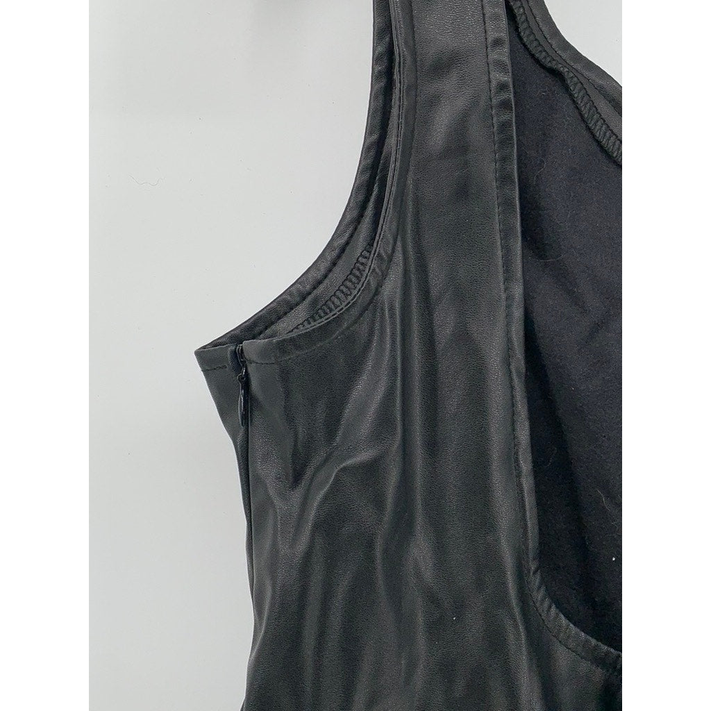 SHEIN Women's Black Faux Leather Scoop-Neck A-Line Tank Dress SZ 6