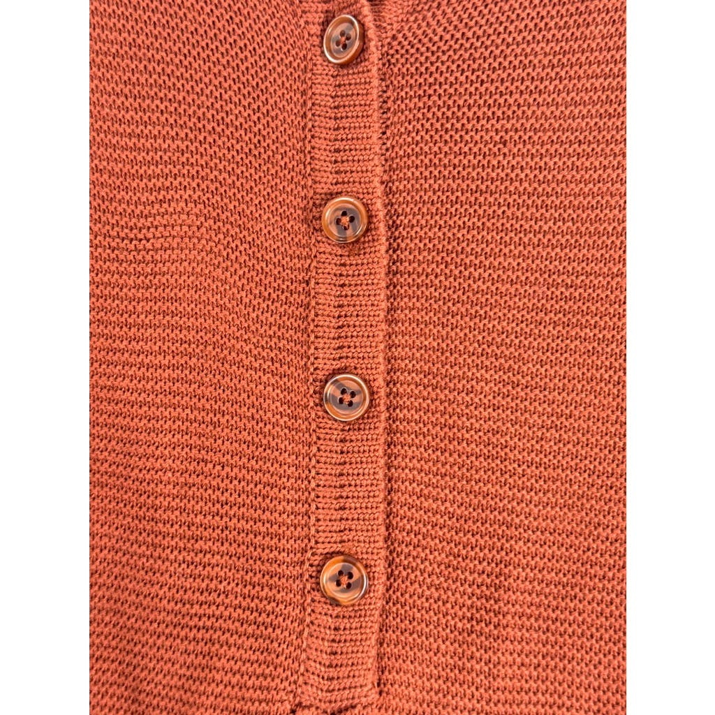 WEWOREWHAT Women's Rust Rib Knit Henley Long Sleeve Sweater Romper SZ S