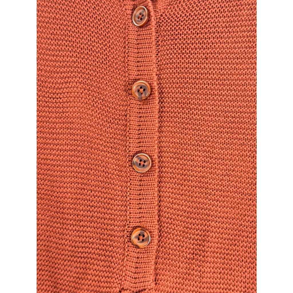 WEWOREWHAT Women's Rust Rib Knit Henley Long Sleeve Sweater Romper SZ S