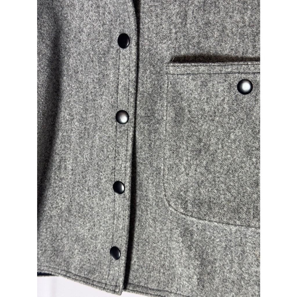PLASMASPHERE Women's Grey Heather Button-Up Wool-Blend Cropped Jacket SZ M