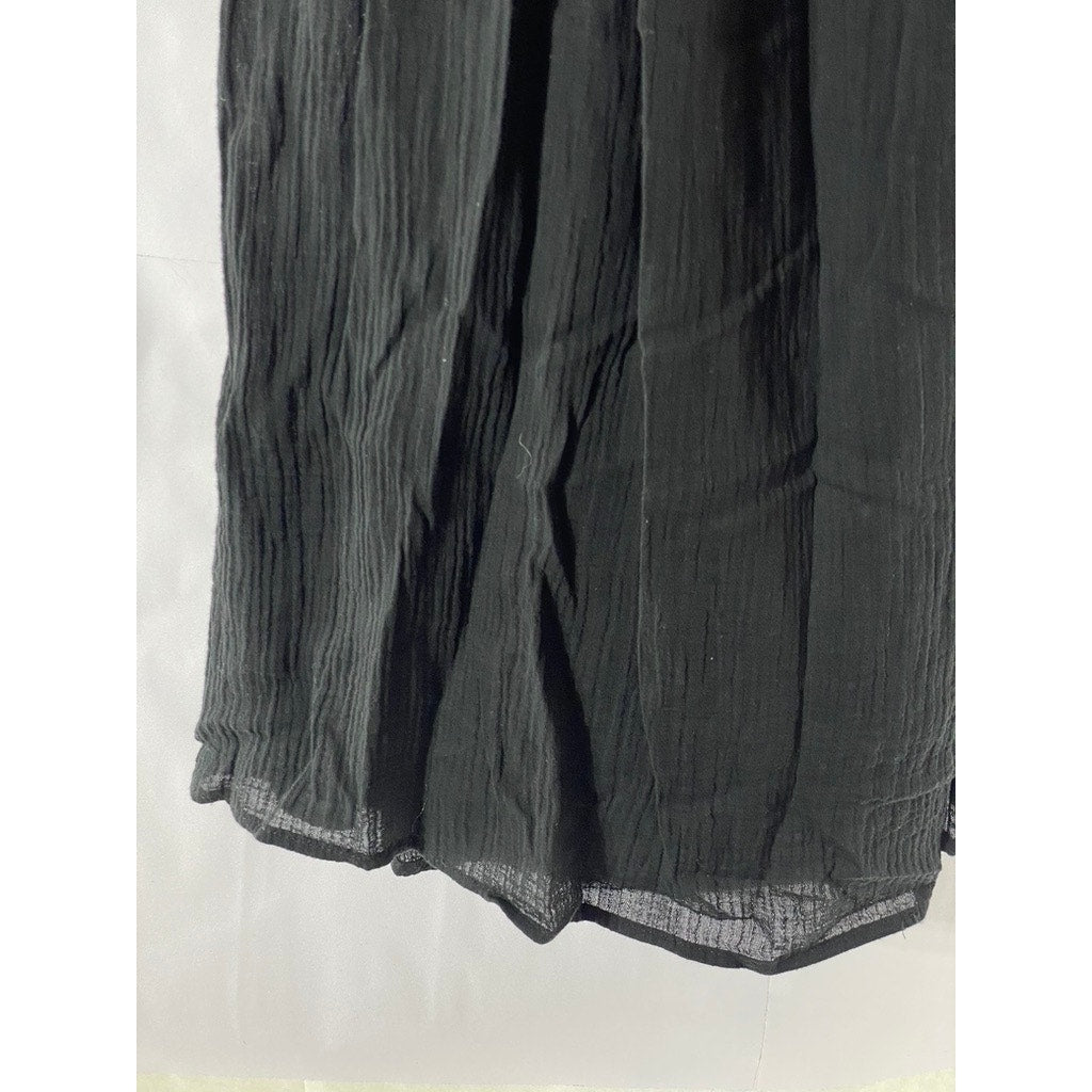 BLUE BLUSH Women's Black Ruffle Smocked Short Elbow Sleeve Midi Dress SZ M