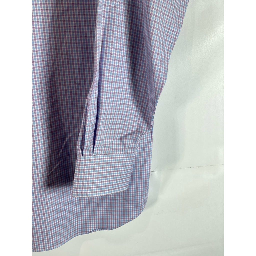 DAVID DONAHUE Men's Pink/Blue Gingham Button-Up Long Sleeve Shirt SZ 16.5 34/35