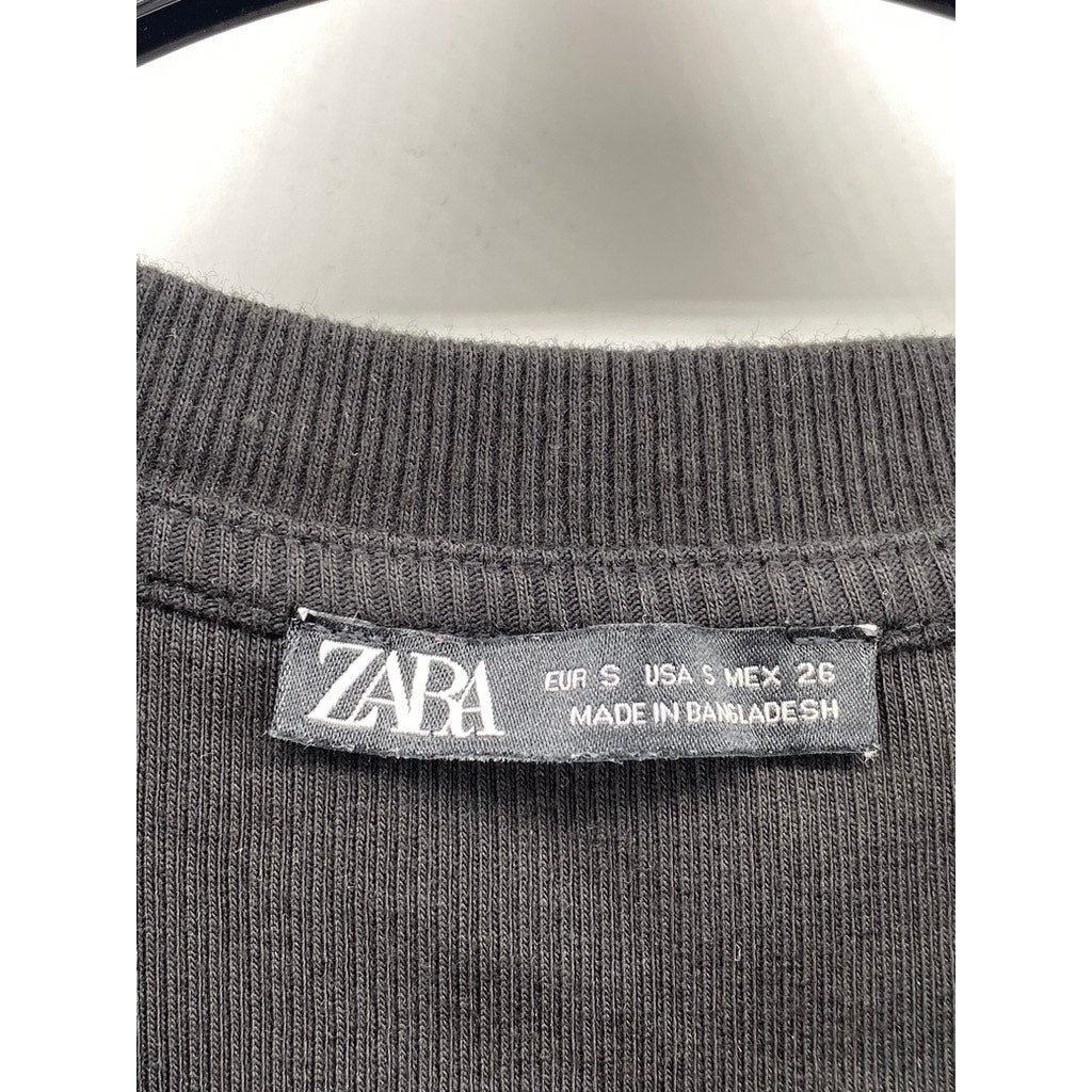 ZARA Women's Black Rib-Knit Crewneck Short Sleeve Casual Bodycon Midi Dress SZ S