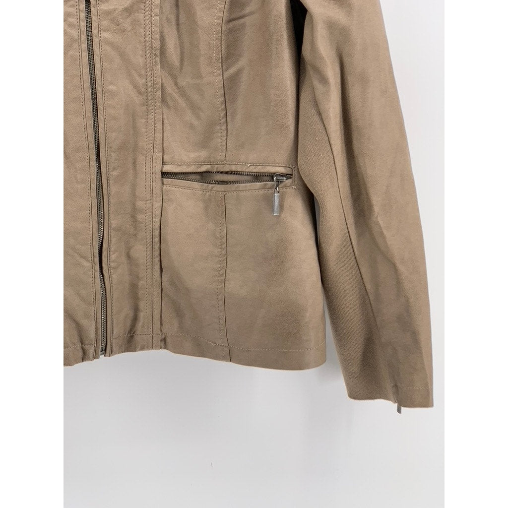 MO-KA By Santa Fe Apparel Women's Tan Faux-Leather Zip UP Jacket SZ 2XL