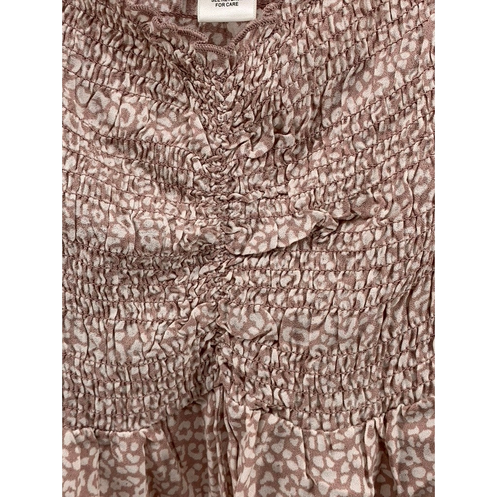 URBAN ROMANTICS Women's Pink Micro Floral Print Long Sleeve Top SZ L
