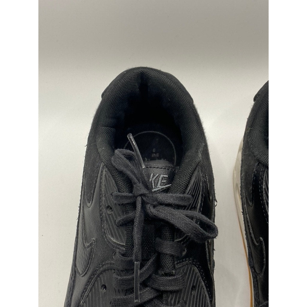 NIKE Women's Black Air Max 90 Premium Lace-Up Round Toe Platform Sneakers SZ 9.5